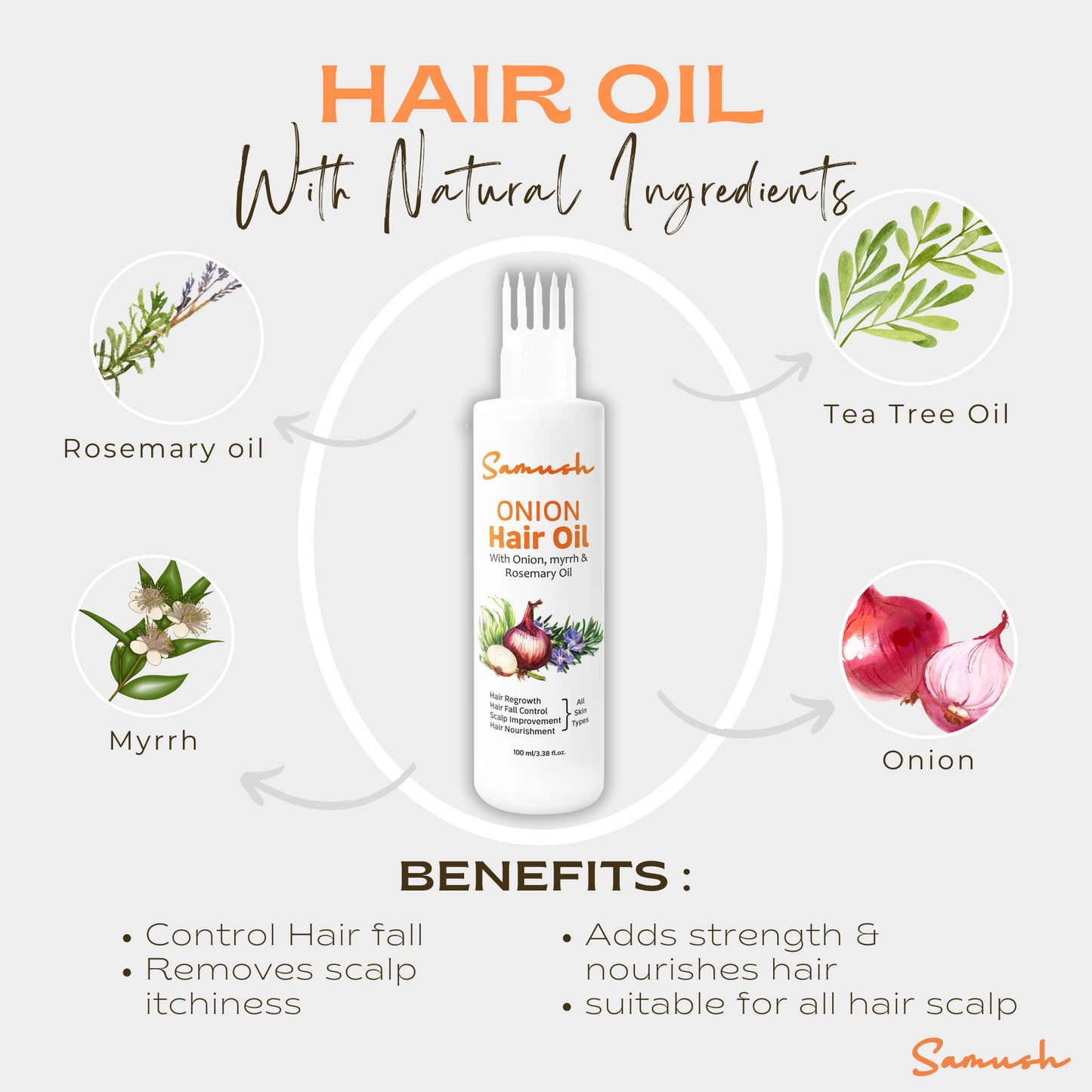 Samush Herbal Onion Hair Oil with Myrrh & Rosemary Oil